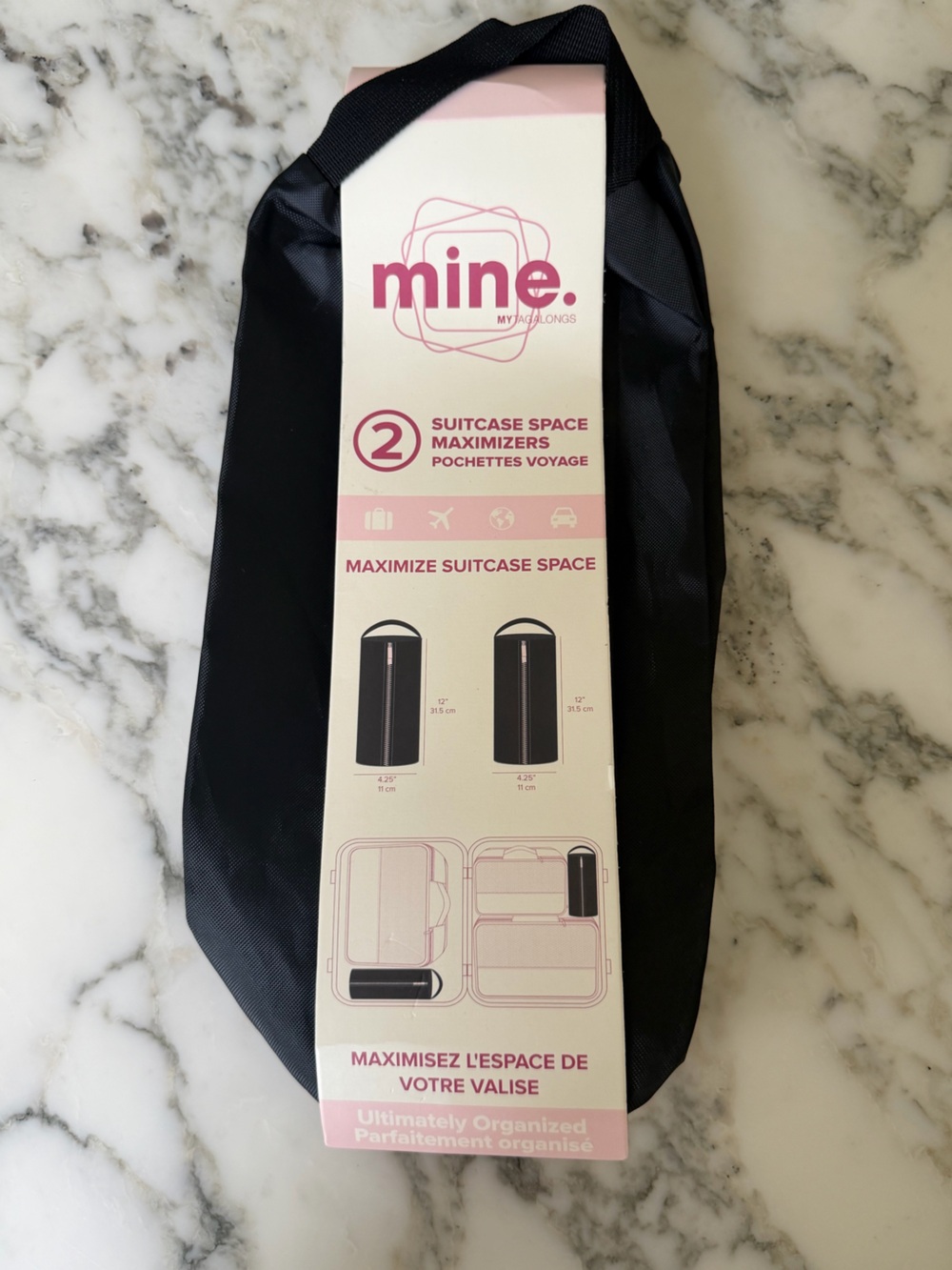 NWT Mine Black Cylindrical Packing Organizer 2-Piece Travel Pouches Rose Gold